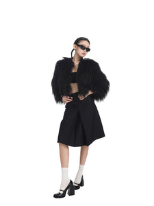 Long-Sleeve Short Faux Fur Coat