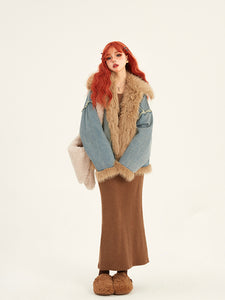 Retro Denim Patchwork Color Blocking Coat