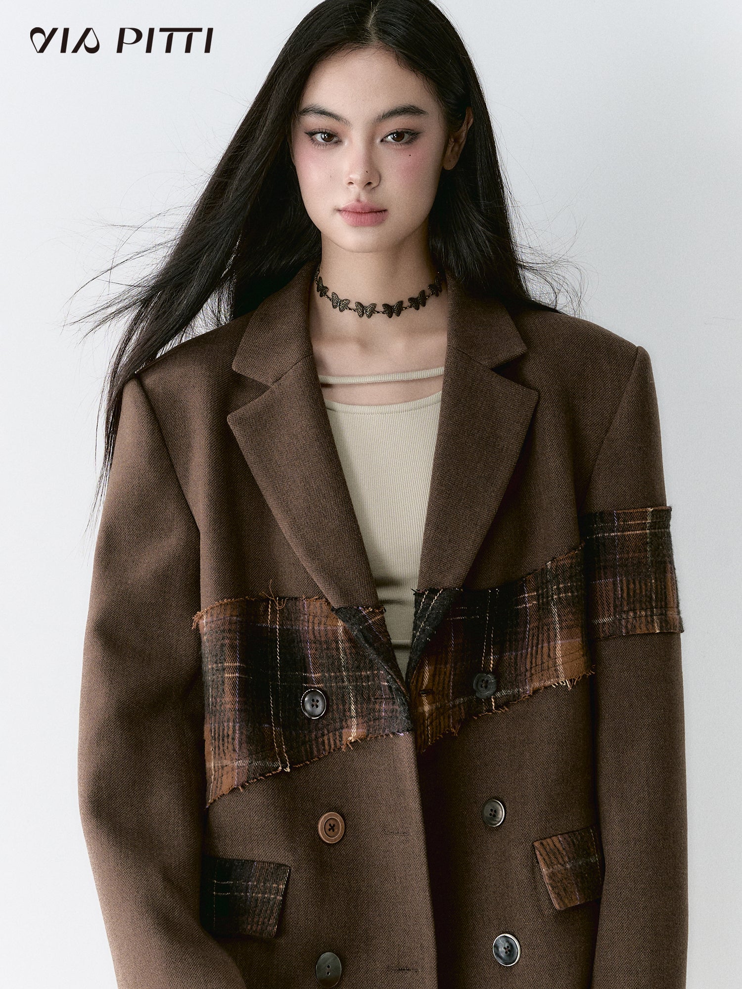 Heavy Check Stitching Design Coat