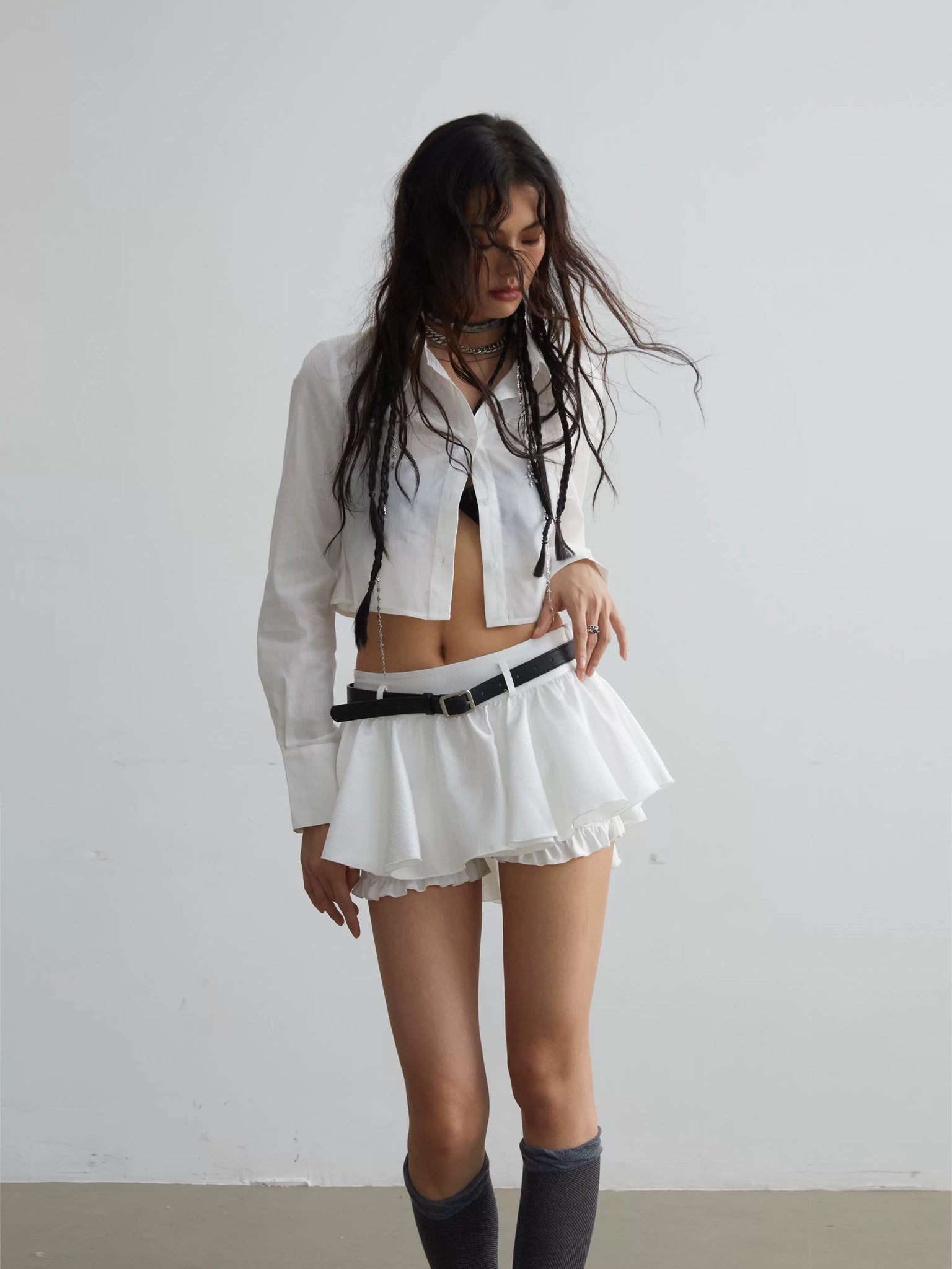 White with cotton short shirt