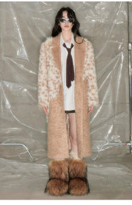 Brown leopard fur coat mid-length fur coat