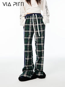 Grid Contrasting Casual Sports Pants