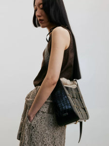 Dark brown leather patchwork shoulder bag