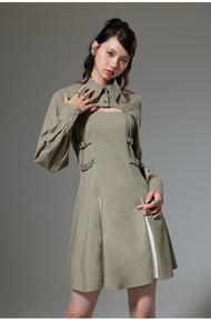 Sweet short jacket + suspender skirt two-piece set