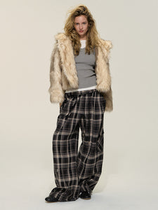 Plaid Loose Wide-Leg Pants Casual Trousers