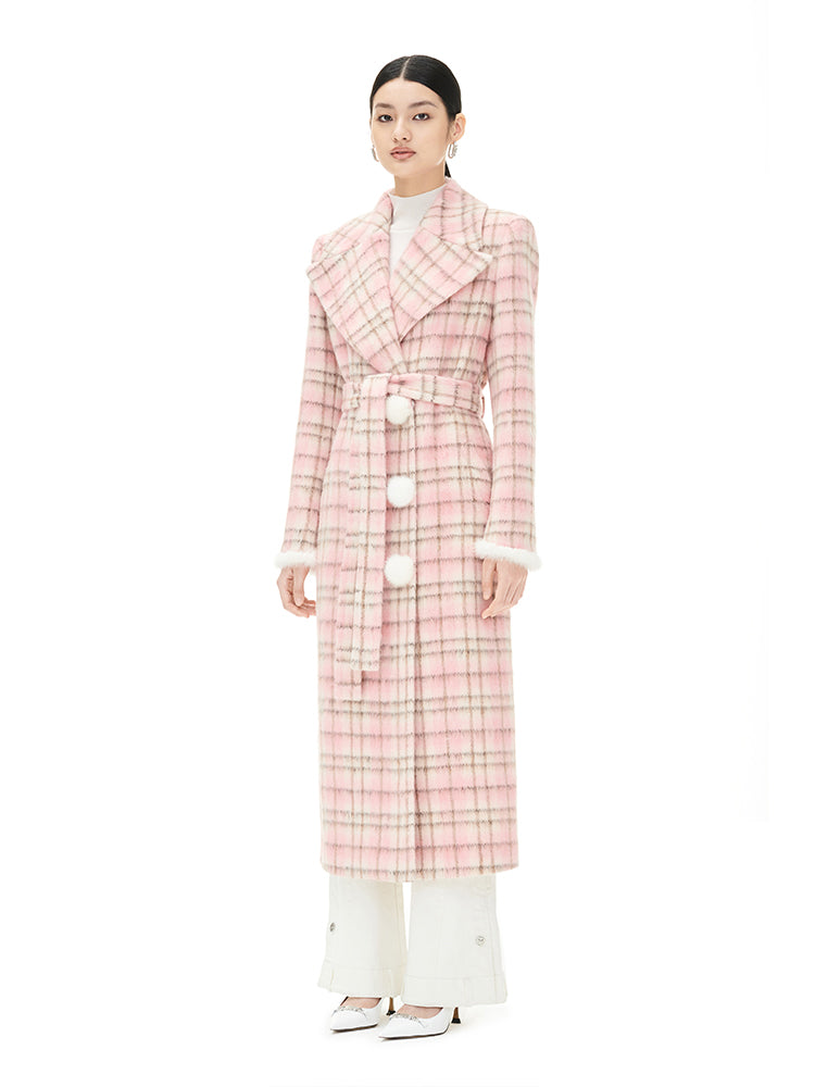 Pink Check Wool Tweed Coat