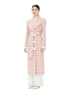 Pink Check Wool Tweed Coat