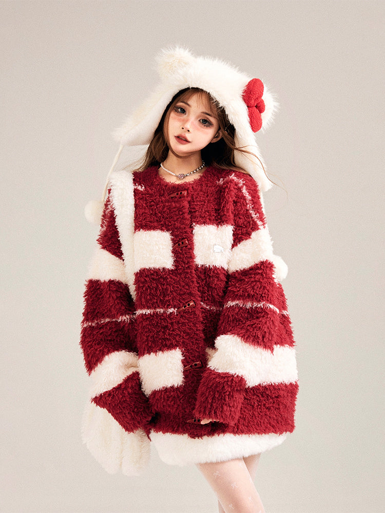 Red Contrast Color Soft Warm Knit Sweater