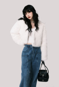 Fluffy sweet and cool fur white eco-friendly fur short coat