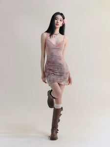 Smudge-dyed suspender dress