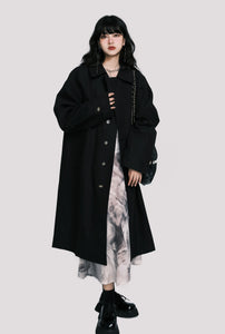 Classic black casual mid-length trench coat Jacket