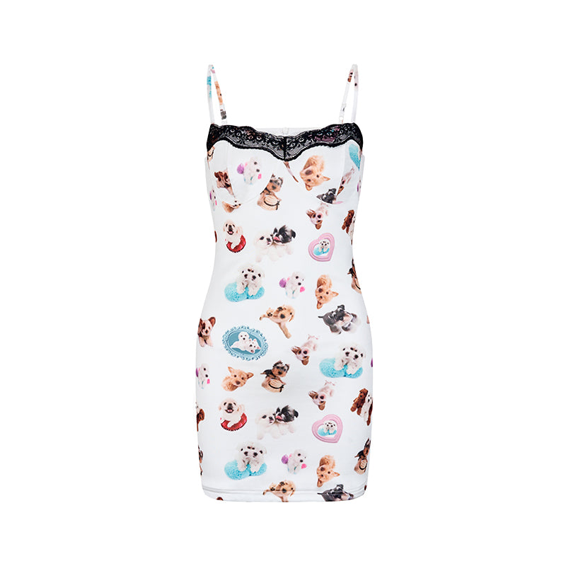 Pearl White Animal Print All-Over Cami Bodycon Dress