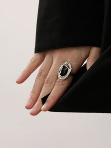 Black agate vintage ring