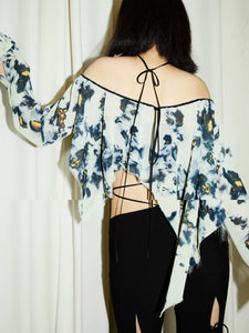 Printed Off-shoulder High-waist Cropped Shirt