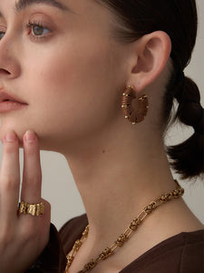 Brown Braided Leather Hoop Earrings