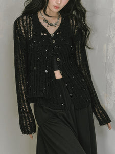 Retro Lazy Style Hollow Knit Cardigan