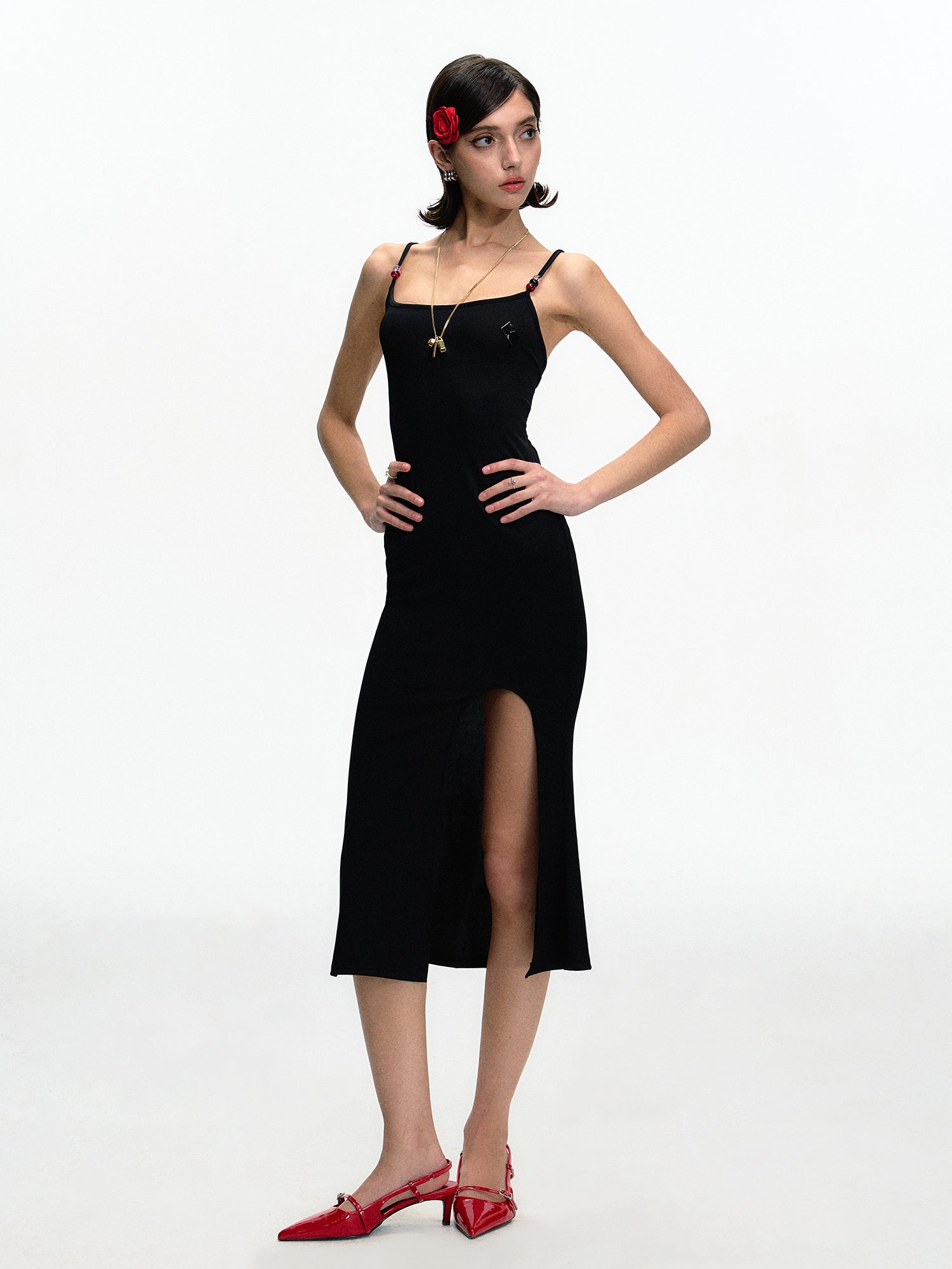 Chillax Basic Slim Fit Backless Flared Hem Split Strap Dress