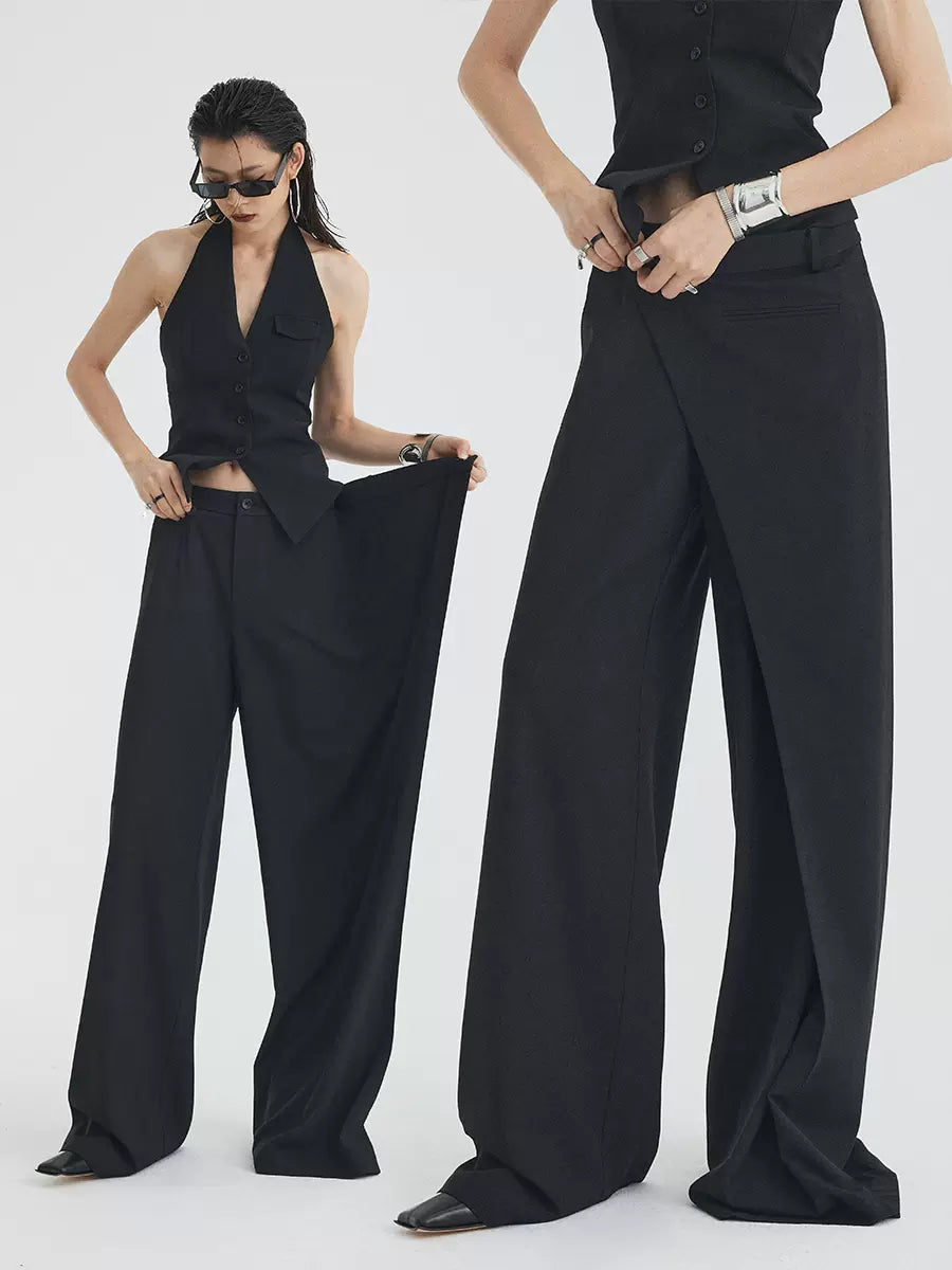 Diagonal staggered loose culottes trousers