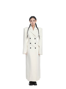 White Loose-Fit Straight-Cut Long Trench Coat