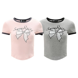 Embroidered bow short-sleeved T-shirt