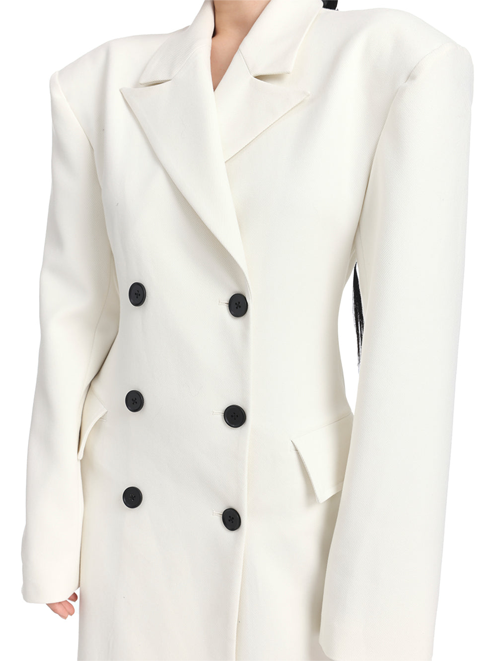 White Loose-Fit Straight-Cut Long Trench Coat