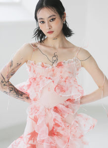 Irregular ruffled fairy suspender dress