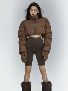 Brown Basic Short High Neck Down Jacket