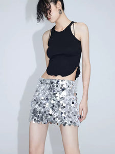 Silver black sequined A-line skirt