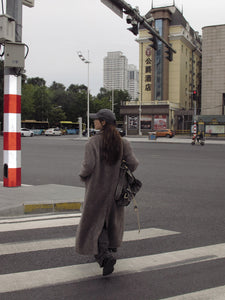 Color-Block Leather and Wool Blend Coat