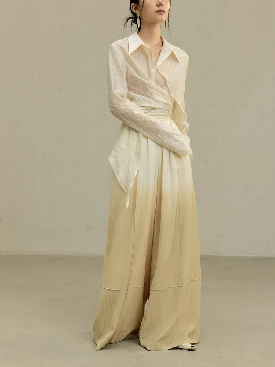 Elastic waist dyed wide leg pants