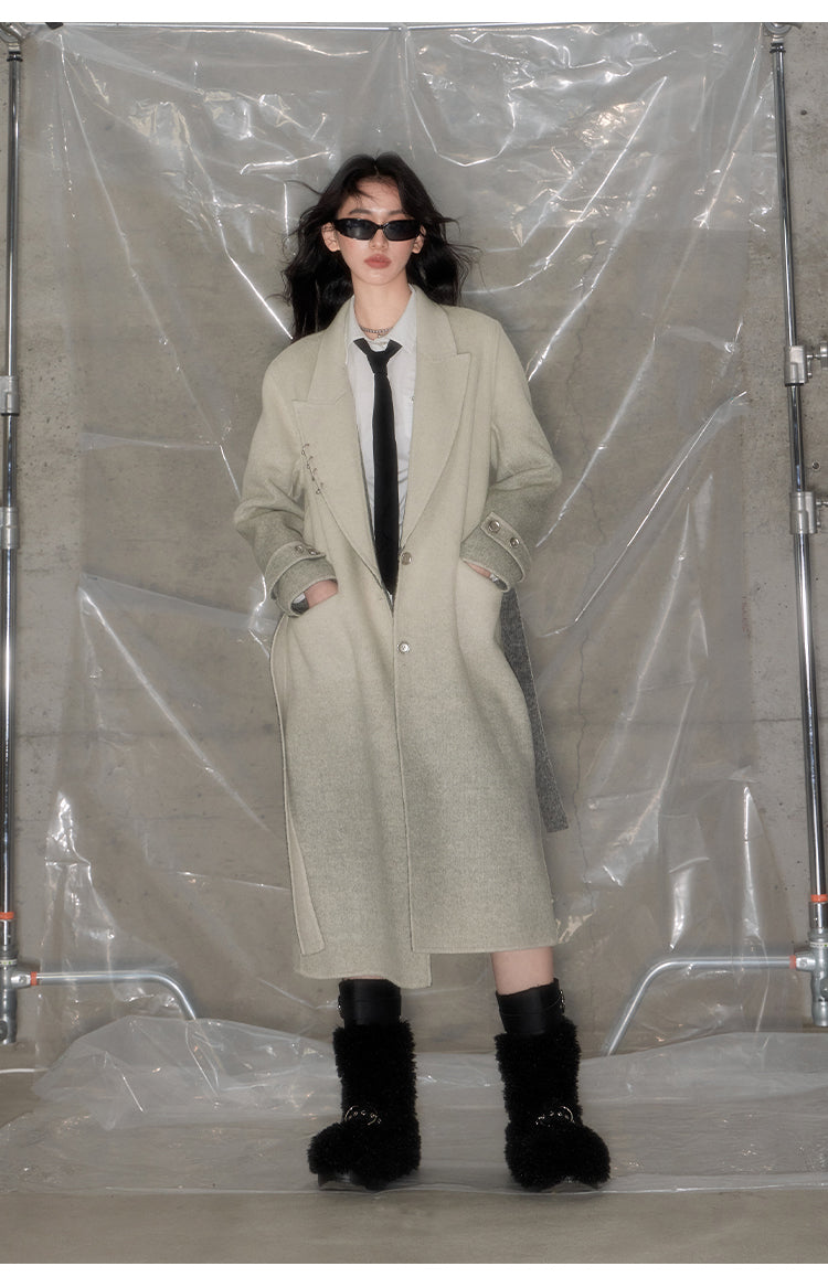 Retro straight loose gradient mid-length suit collar double-faced wool coat