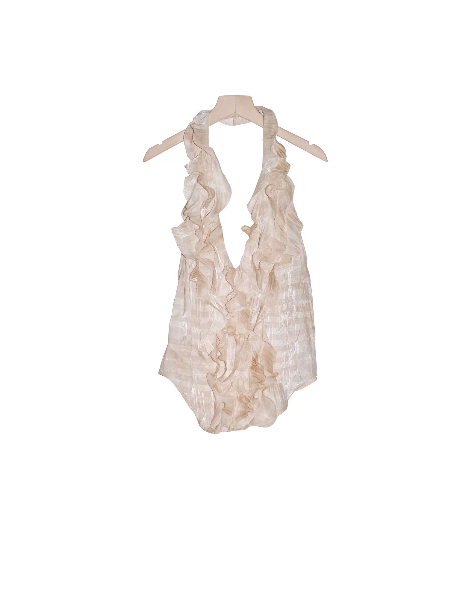 Ruffled Deep V Halter Neck Vest