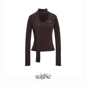 V-neck Ribbon Pullover Sweater