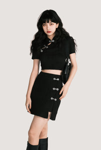 Chinese style metal cheongsam short skirt set