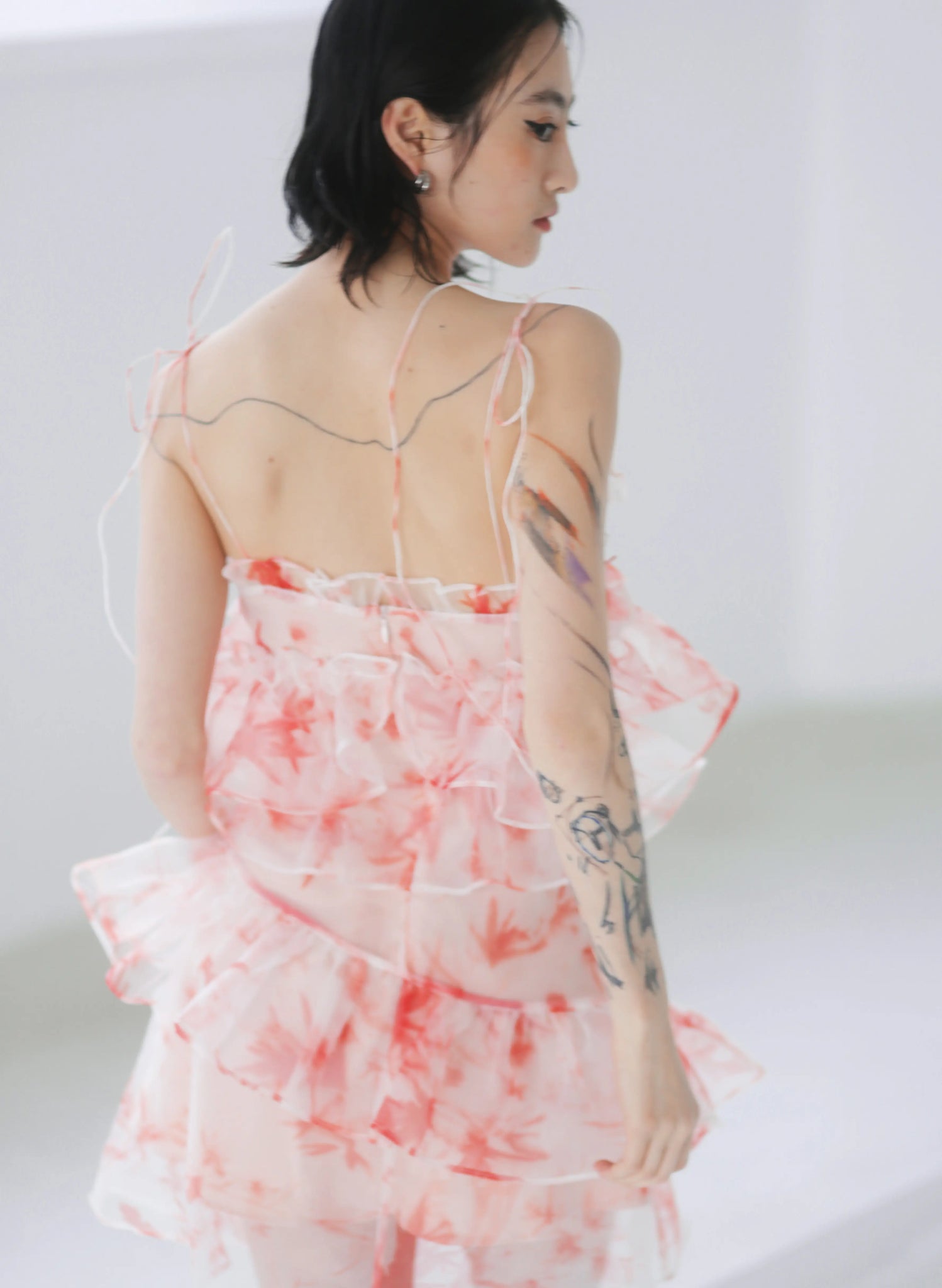 Irregular ruffled fairy suspender dress