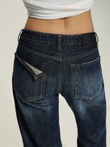 Vintage Washed Original Blue Wide-Leg Denim Jeans