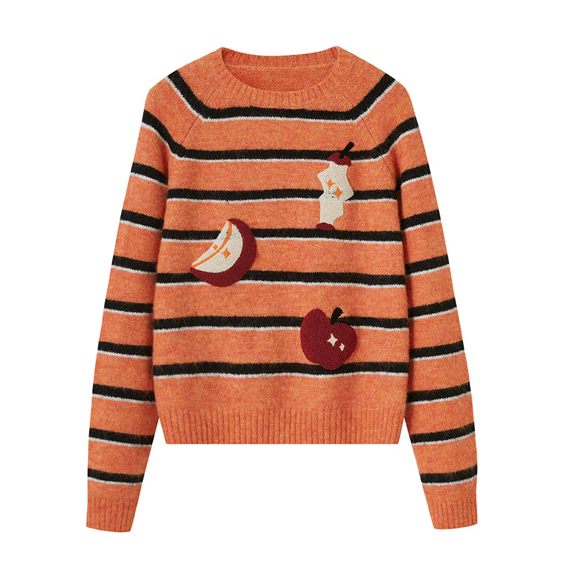 Apple embroidery striped sweater