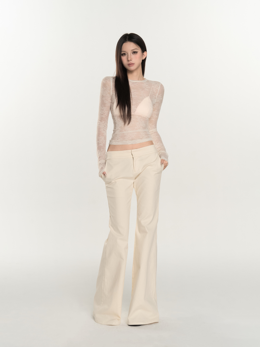 Low Waist High-End Slimming Slight Flare Straight-Leg Pants