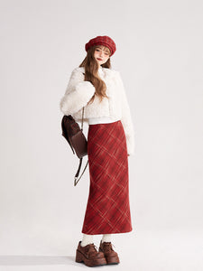 Winter High Waist Slim Fit Woolen Long Skirt