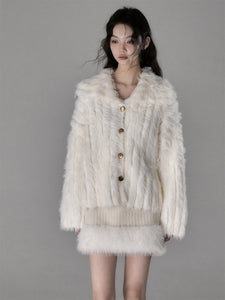 Faux Mink Cardigan Jacket