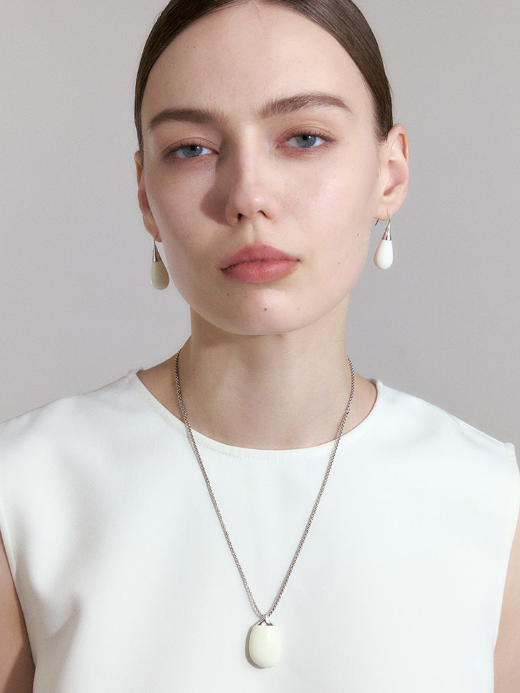 White enamel teardrop earrings