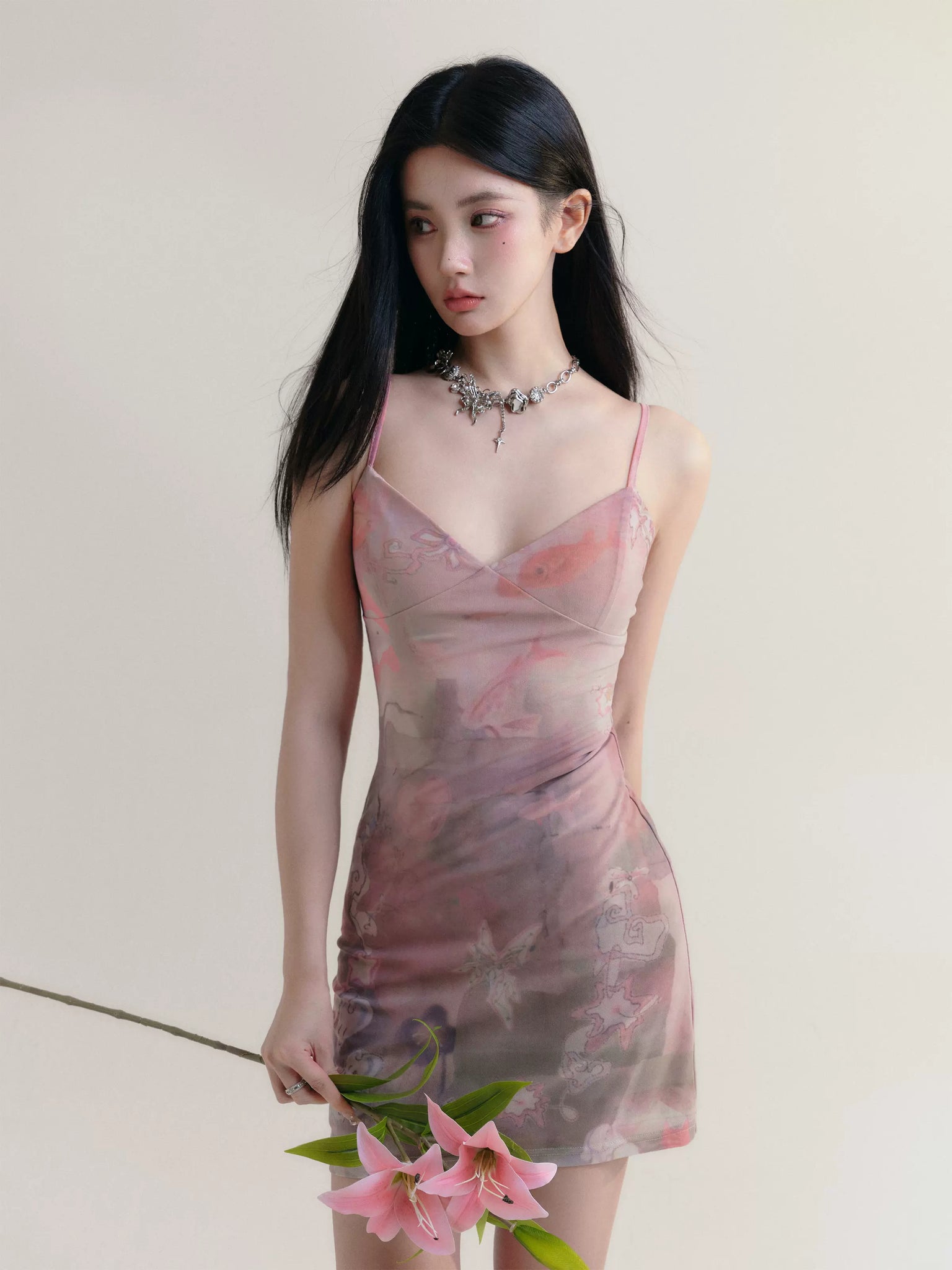 Smudge-dyed suspender dress