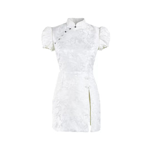 White jacquard Chinese style modified cheongsam season retro dress