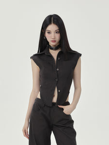 Twill Textured Slim-Fit Sleeveless Blouse Top