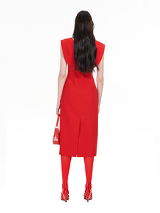 New Red Coral Structured Cut Dress