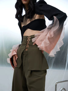 Two-piece trousers with detachable waistband