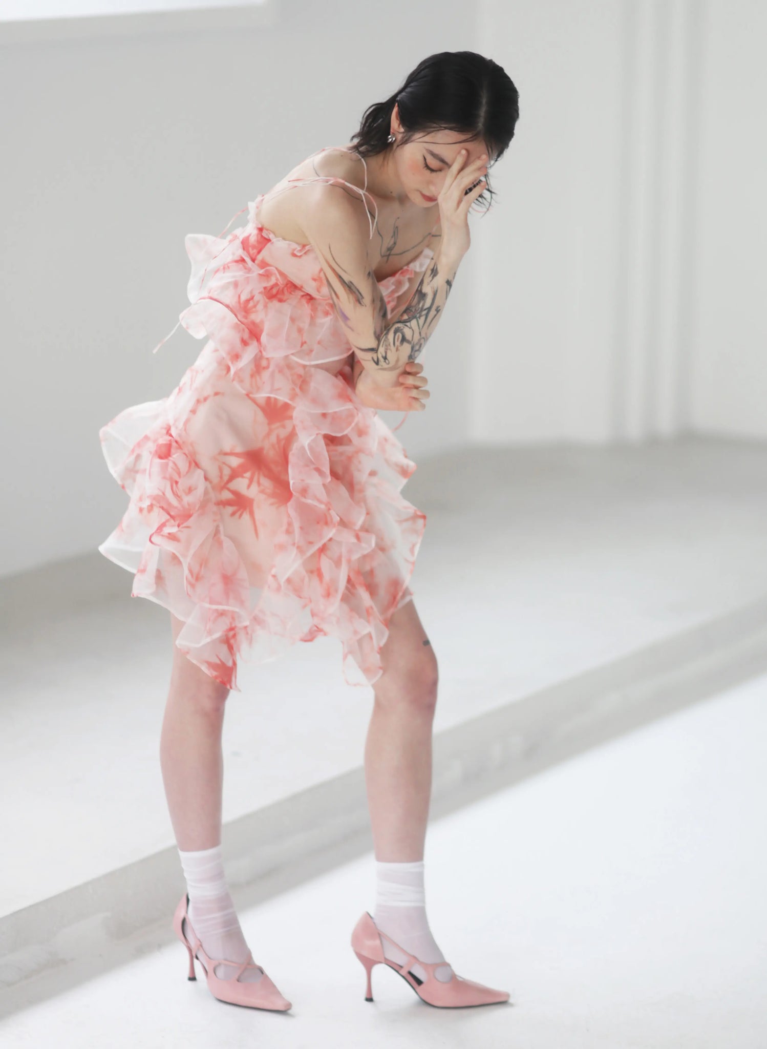 Irregular ruffled fairy suspender dress