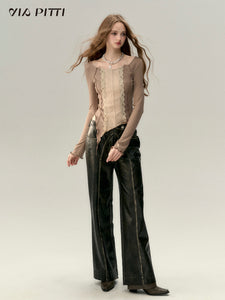 Loose Street Heavy Rubbed PU Leather Pants