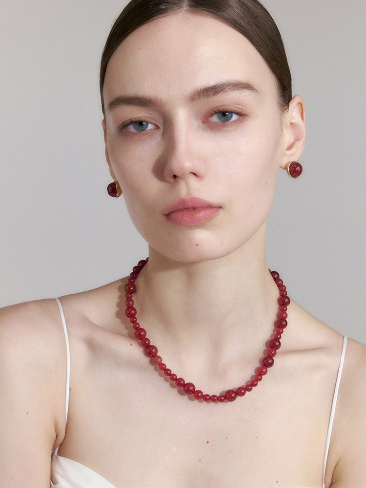 Red agate stitching necklace