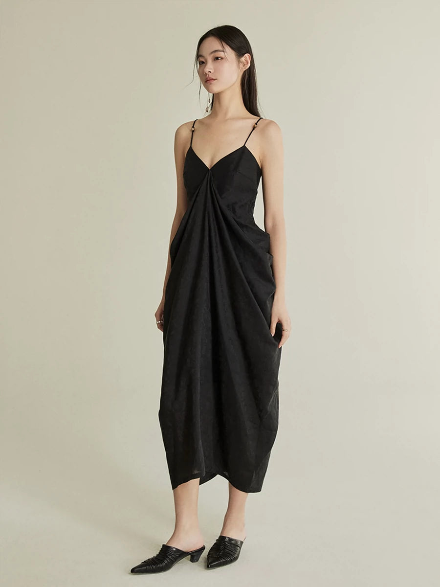 V-neck draped structure dress